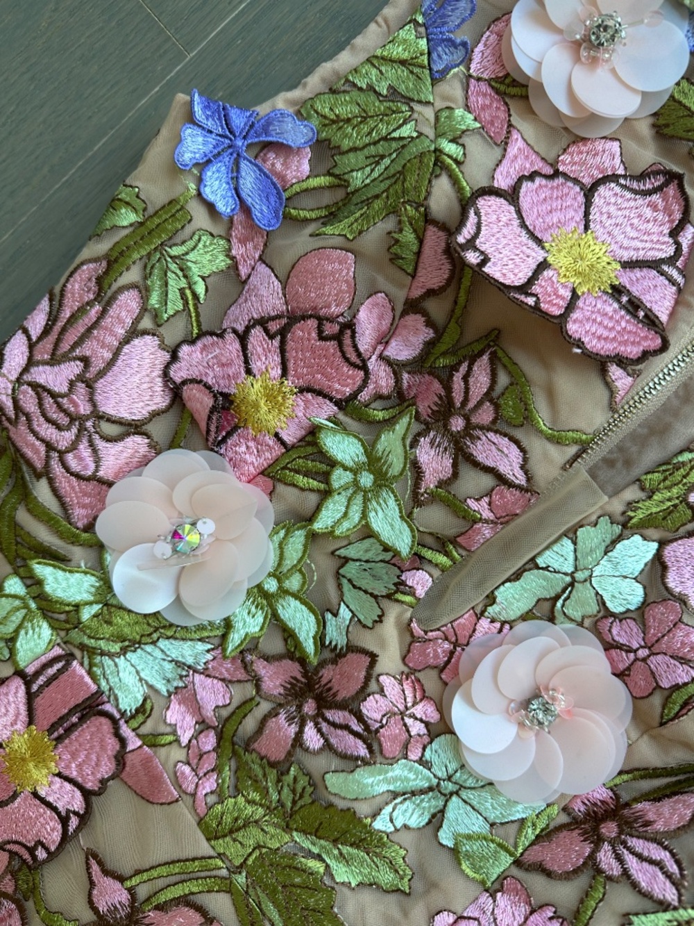 ELLIATT Fiora Tulip Mini Dress Green Pink Floral 3D Embroidered - SMALL - Picture 5 of 9